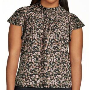 New Time and Tru Women's Cotton Flutter Sleeve Floral Ditsy Blouse,  L (12-14)